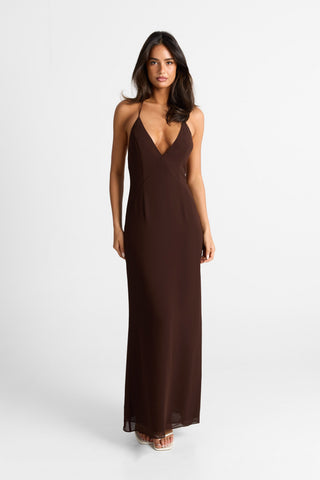 Vestido Elara Maxi – Chocolate Chic