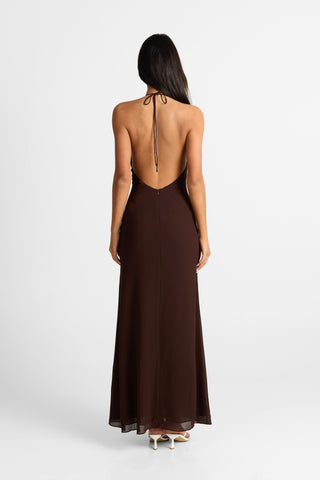 Vestido Elara Maxi – Chocolate Chic