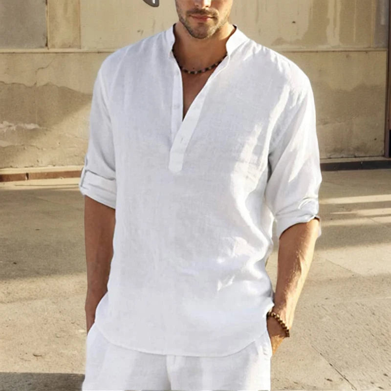 Camisa Linen Core – Stand Collar