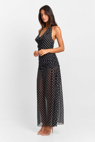 Vestido Clara Maxi – Negro Lunares