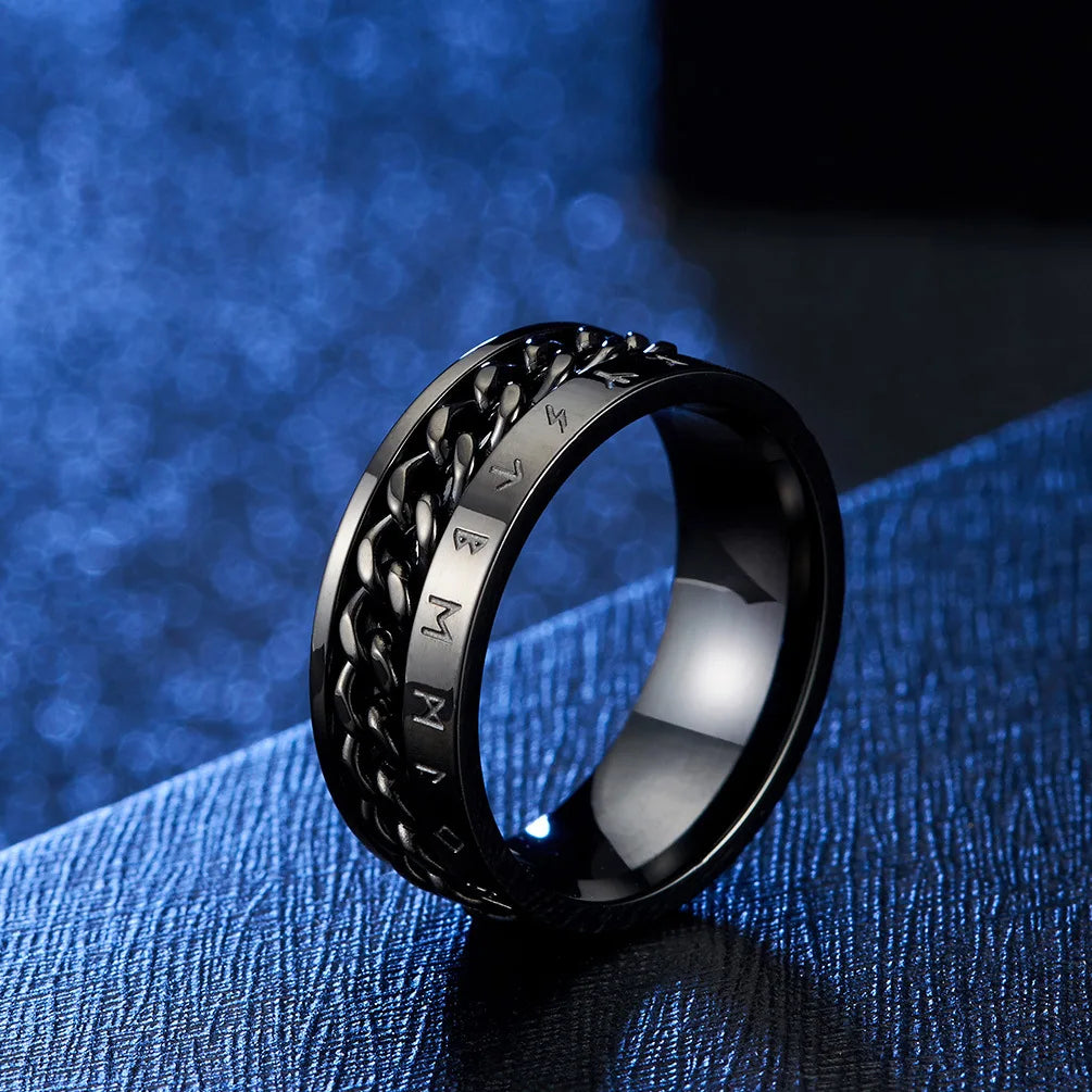 Anillo Obsidian – Acero negro grabado