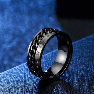 Anillo Obsidian – Acero negro grabado