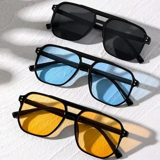 Gafas de Sol Vintage de Diseñador para Hombre y Mujer, Montura Cuadrada, Protección UV400, Gafas de Verano con Doble Barra