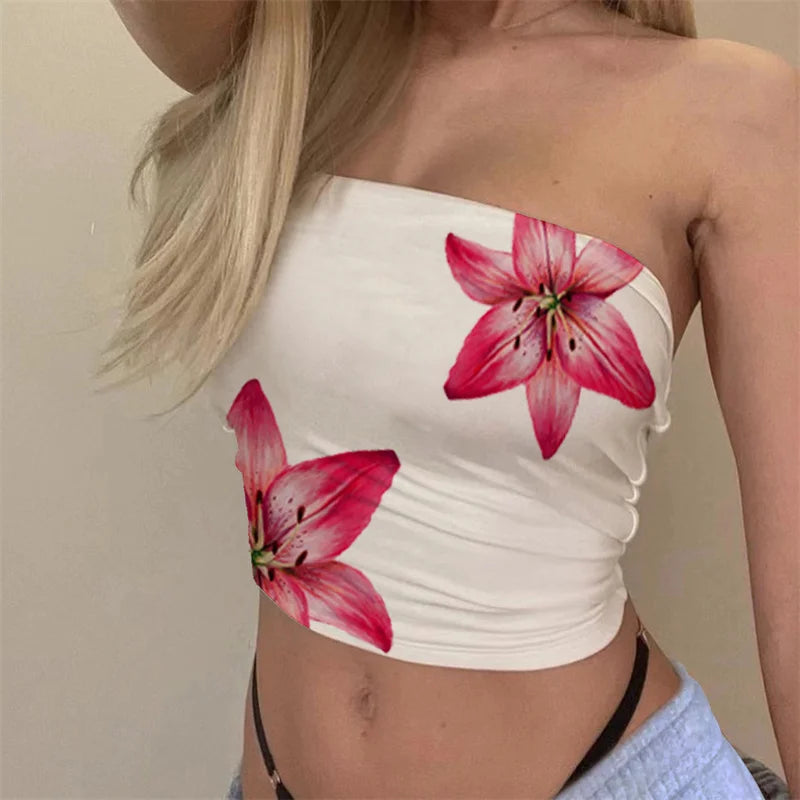 Top Floral Y2K – Bandeau Estético