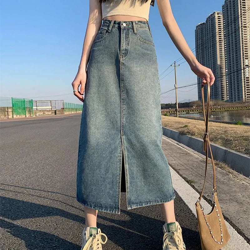 Falda Denim Retro – Estilo Abertura