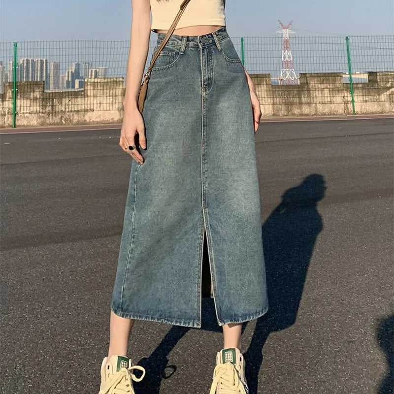 Falda Denim Retro – Estilo Abertura