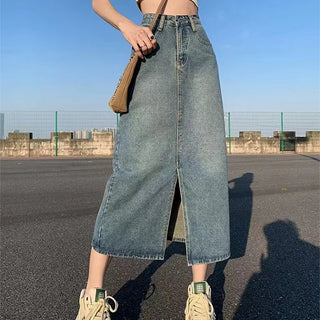 Falda Denim Retro – Estilo Abertura