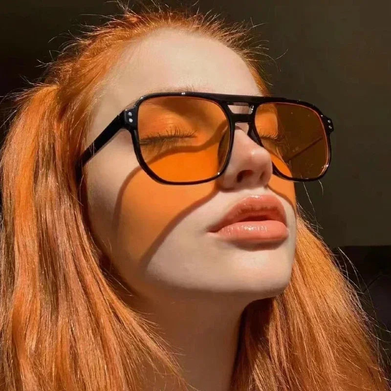 Gafas de Sol Vintage de Diseñador para Hombre y Mujer, Montura Cuadrada, Protección UV400, Gafas de Verano con Doble Barra