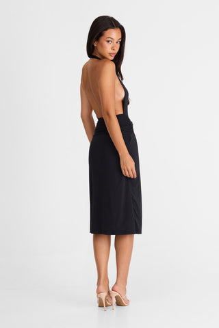 Vestido Camille Midi – Negro Elegante