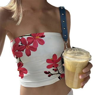Top Floral Y2K – Bandeau Estético