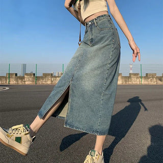 Falda Denim Retro – Estilo Abertura